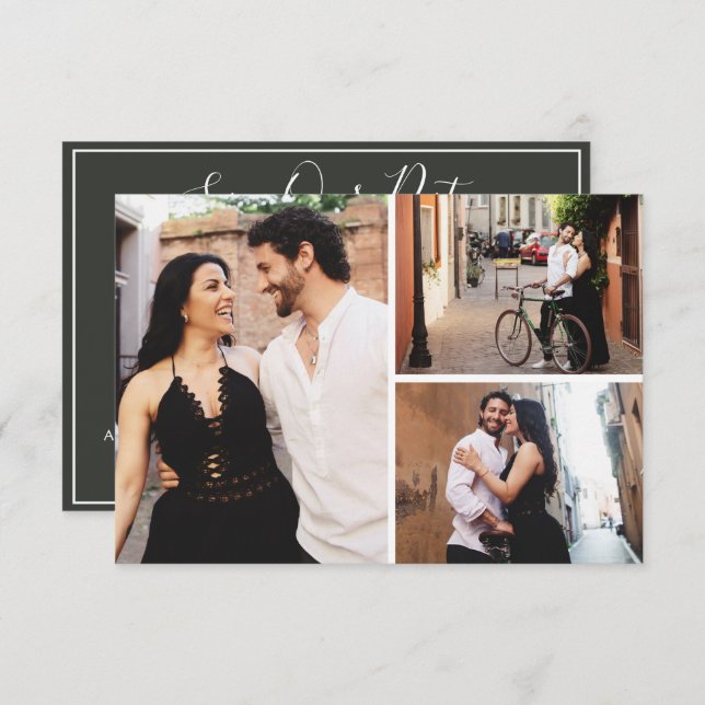 Save The Date Elegant Blush Floral 3-Photo Card (Front/Back)