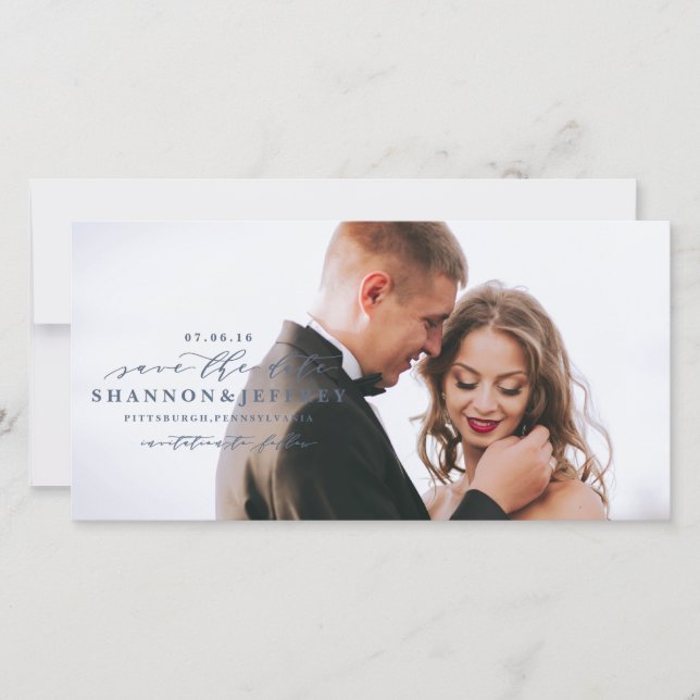 SAVE THE DATE elegant calligraphy photo card (Front)