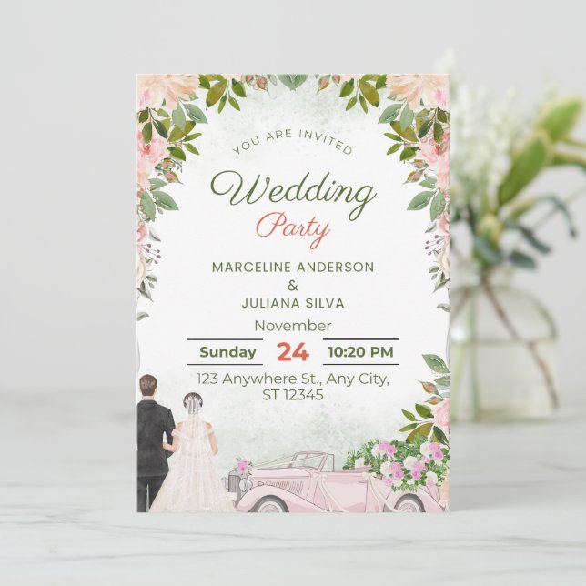 Save The Date Elegant Calligraphy Wedding Invitation (Standing Front)
