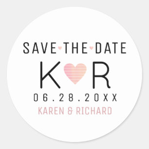 Save the Date elegant chic pink heart Classic Round Sticker
