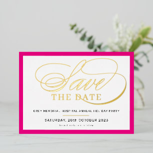 SAVE THE DATE elegant fancy script hot pink gold