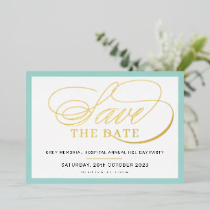 SAVE THE DATE elegant fancy script mint green gold