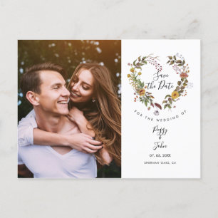 Save the Date Elegant Floral Heart Garland Photo Announcement Postcard