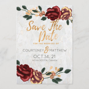 Save the Date - Elegant Gold and Red Roses Invitation