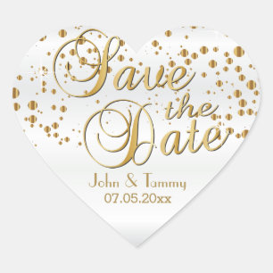 Save the Date Elegant Gold Confetti Dots Heart Sticker