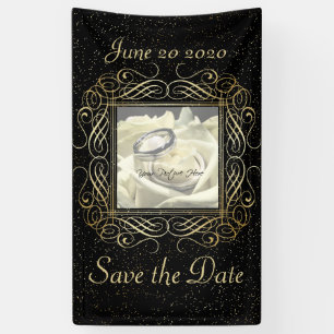 Save the Date Elegant Gold Foil Dots Look Script Banner