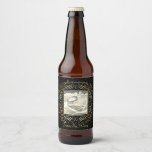 Save the Date Elegant Gold Foil Dots Look Script Beer Bottle Label