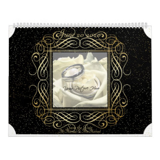 Save the Date Elegant Gold Foil Dots Look Script Calendar