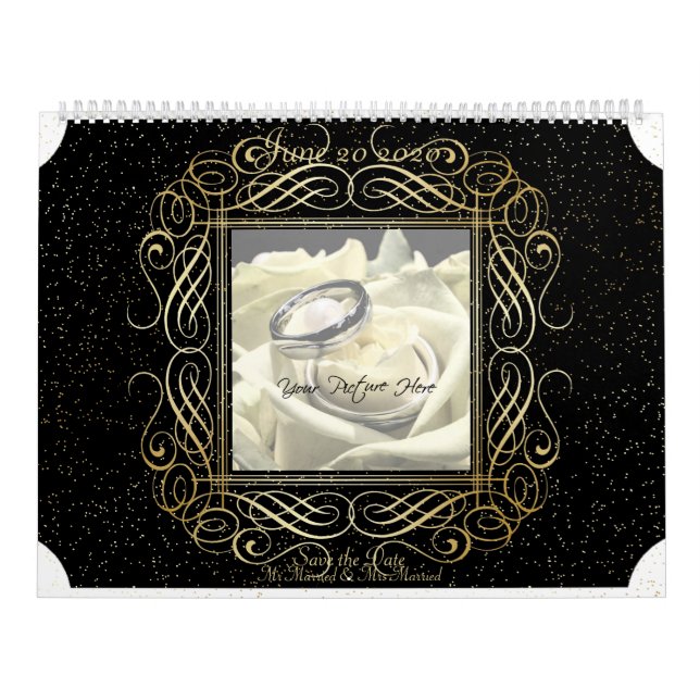 Save the Date Elegant Gold Foil Dots Look Script Calendar (Cover)