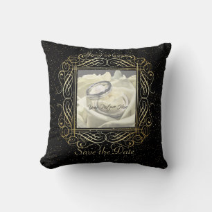 Save the Date Elegant Gold Foil Dots Look Script Cushion