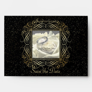 Save the Date Elegant Gold Foil Dots Look Script Envelopes