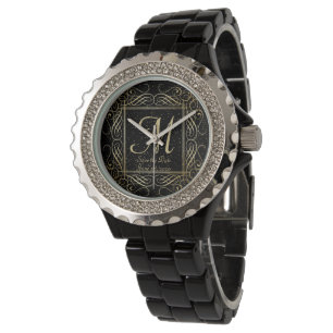 Save the Date Elegant Gold Foil Dots Look Script Watch