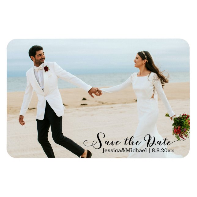 save the date,elegant  handwritten wedding photo magnet (Horizontal)