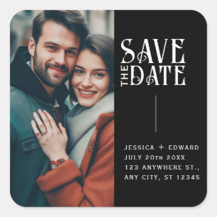 Save The Date Elegant Minimal Modern Script Photo  Square Sticker