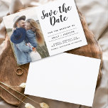 Save the Date Elegant Minimalist Simple Photo<br><div class="desc">Modern and Elegant Minimalist Photo Save the Date Wedding Postcard. The save the date invitation card includes modern hand lettered script typography with a chic and simple design that you can add your customised engagement photograph picture to.</div>