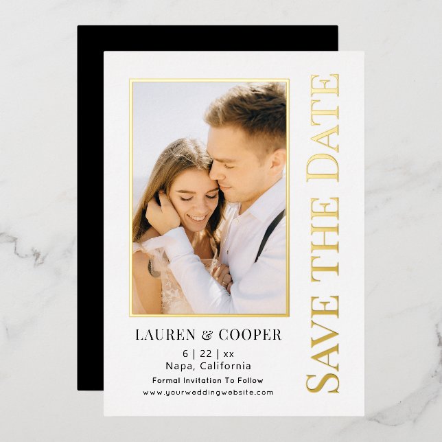 Save The Date Elegant Modern Wedding Gold (Front/Back)