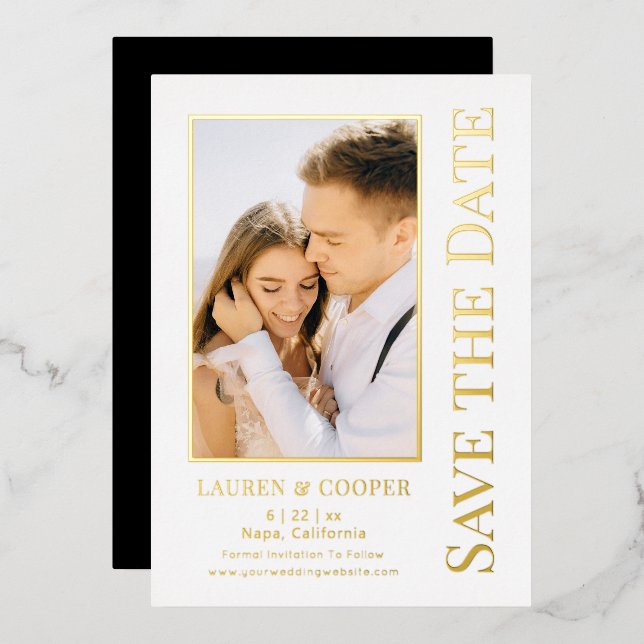 Save The Date Elegant Modern Wedding Gold (Front/Back)