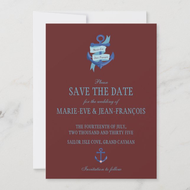 Save the Date Elegant Nautical Anchor (Front)