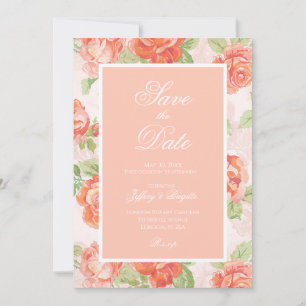 Save the date elegant orange floral wedding 