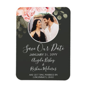 Save The Date Elegant Pink Rose Floral Wedding Magnet