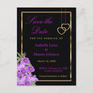 Save the Date - Elegant Purple Flower Wedding Announcement Postcard