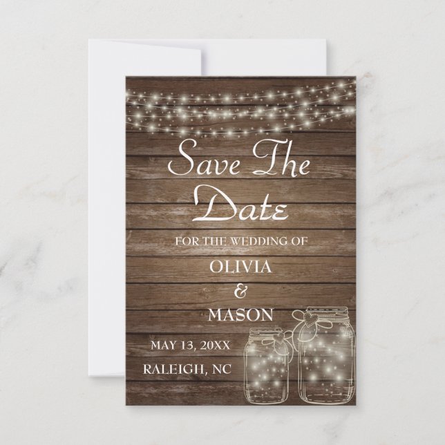 Save the Date Elegant Rustic Mason Jar Lights (Front)