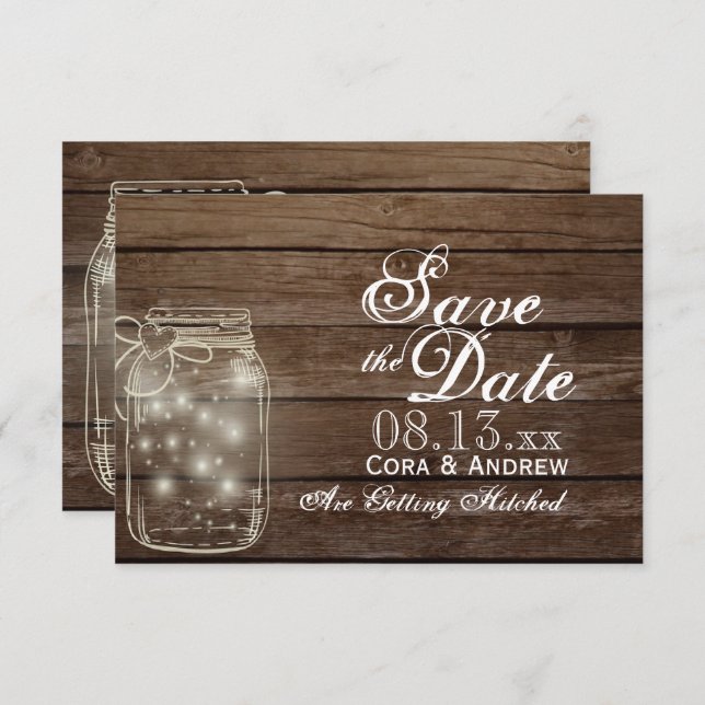 Save the Date - Elegant Rustic Mason Jar Lights Invitation (Front/Back)