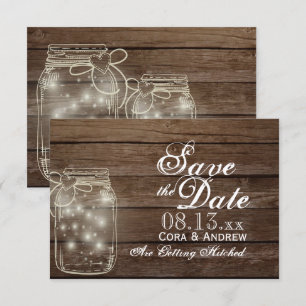 Save the Date - Elegant Rustic Mason Jar Lights Invitation