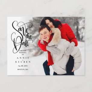 Save the Date Elegant Script Photo Modern Announcement Postcard