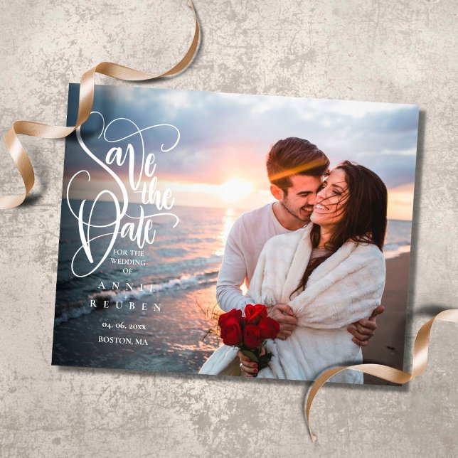 Save the Date Elegant Script Photo Postcard (Creator Uploaded)