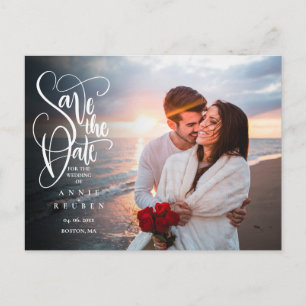 Save the Date Elegant Script Photo QR Code Postcard