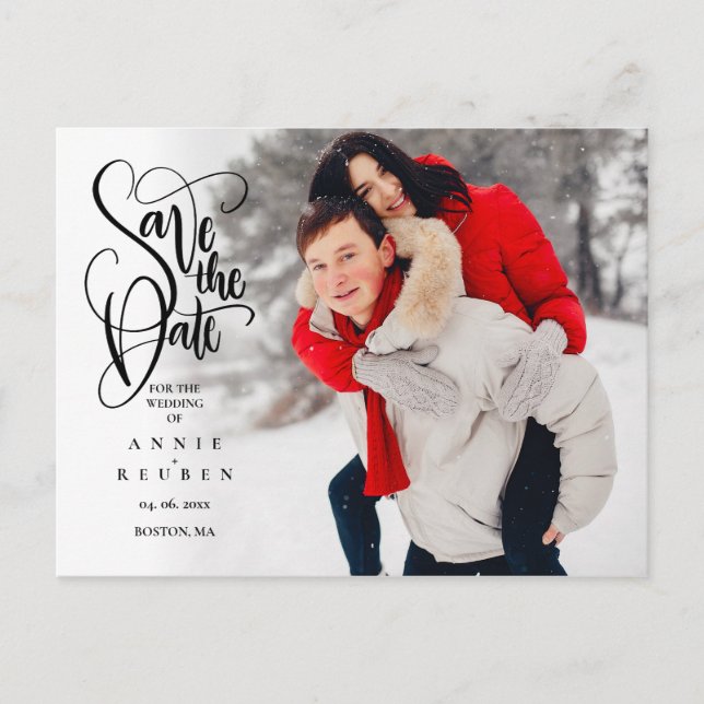 Save the Date Elegant Script Photo Simple Postcard (Front)