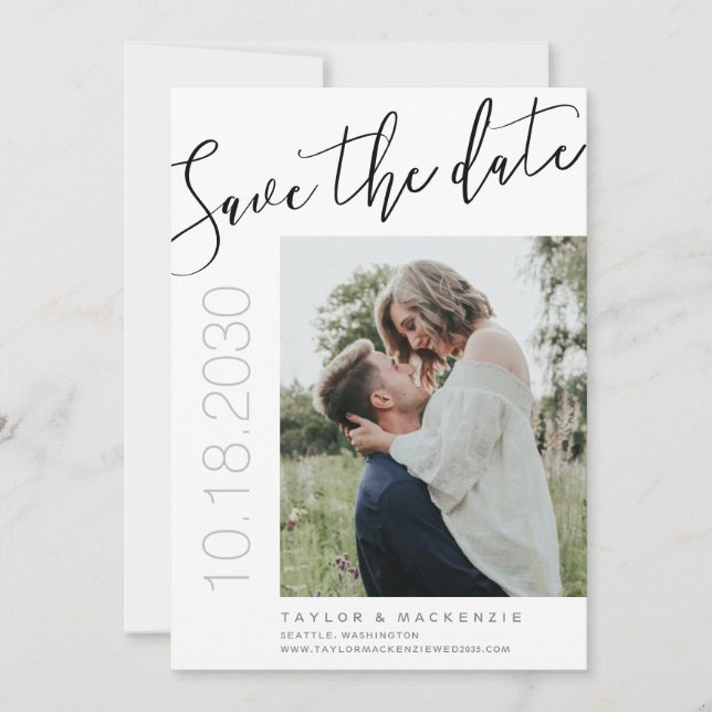 Save the Date Elegant Script Unique Text Design (Front)