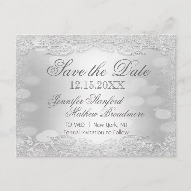 Save the Date | Elegant Silver Announcement Postcard (Front)