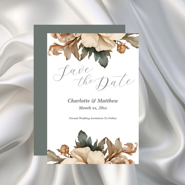 Save The Date Elegant Taupe Floral  (Elegant Taupe Floral Wedding Save The Date Announcement)