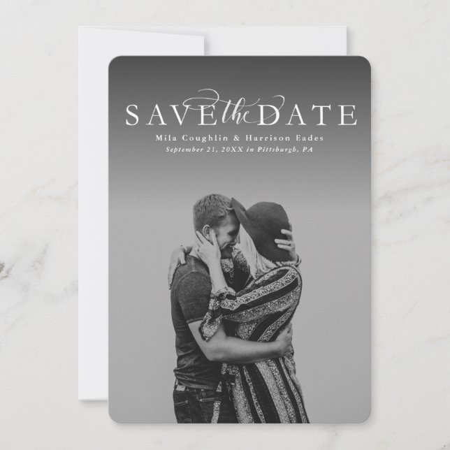 Save the date elegant vertical photo card (Front)