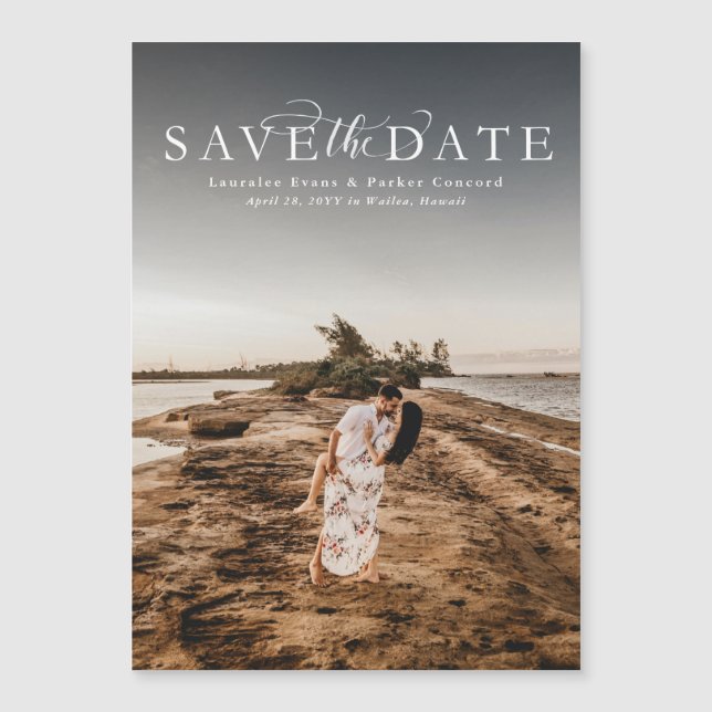 Save the date elegant vertical photo magnet (Front)
