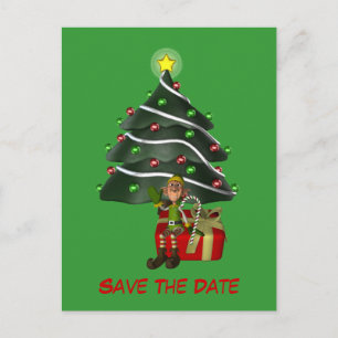 Save The Date Elf Christmas Tree Holiday Postcard