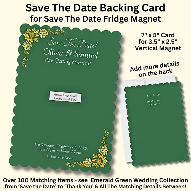 Save The Date - Emerald & Gold Magnet Backing Card (Creator Uploaded)