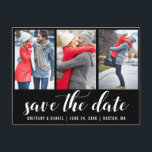 Save The Date Engagement 3 Photo Blk Postcard<br><div class="desc">Modern Save The Date Engagement Couple 3 Photo Postcard Black</div>