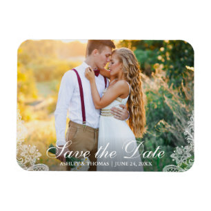 Save the Date Engagement Couple Photo Lace Magnet