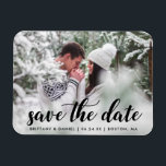 Save The Date Engagement Photo Modern Script B Magnet<br><div class="desc">Save The Date Engagement Photo Modern Magnet - Black Script</div>