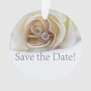 Save the Date Engagement ring and rose Ornament
