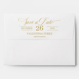 Save the Date English Quinceanera with Gold Envelope