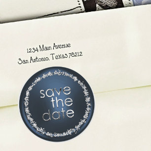 Save the Date Envelope Seal Navy Blue Silver