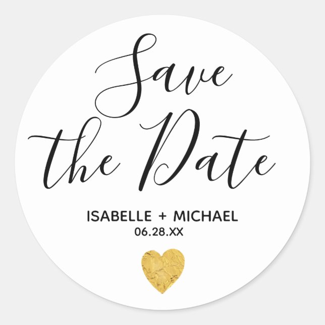 Save the Date Envelope Seals with Gold Heart (Front)