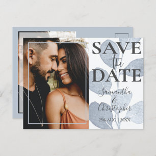 Save the Date Eucalyptus Dusty Blue Photo Wedding  Announcement Postcard