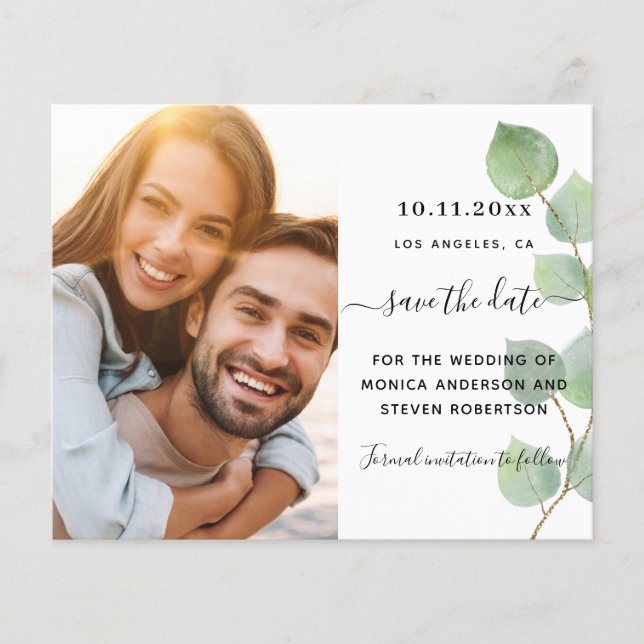 Save the date eucalyptus greenery photo wedding (Front)
