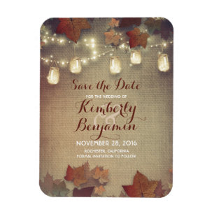 Save the Date Fall Mason Jar Lights Rustic Magnet
