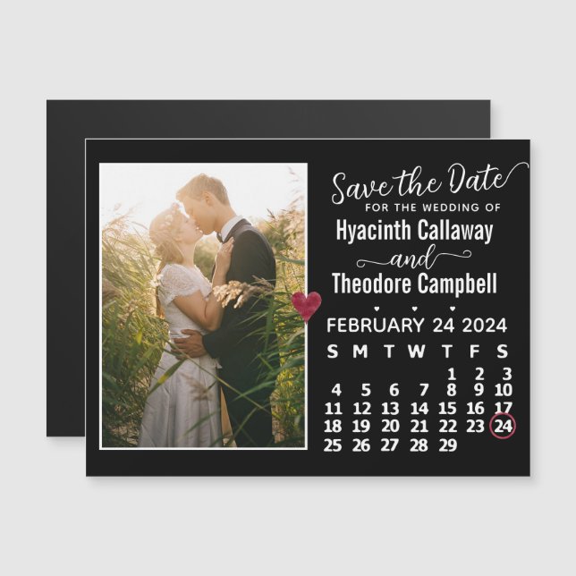 Save the Date February 2024 Calendar Photo Magnet (Front/Back)